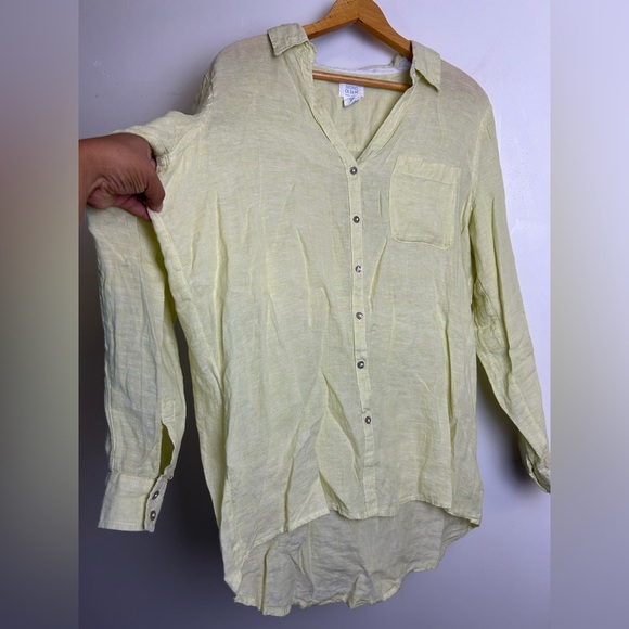 Sigrid Olsen 100% Linen Size L Light Yellow Button-Up Blouse Natural  old Money - Picture 5 of 13